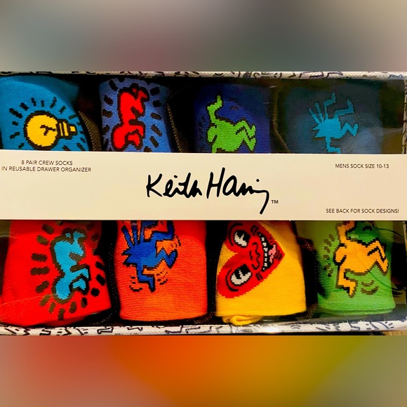 Keith Haring Other - Keith Haring 8 Pair Crew Socks in Reusable Drawer Organizer Mens sock size 10-13